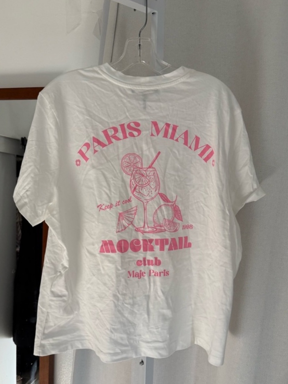 Maje White cotton Tee with Pink Graphic Mocktail Print